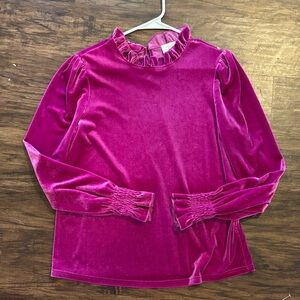 Kiss fuchsia velvet ruffle-neck long sleeve top